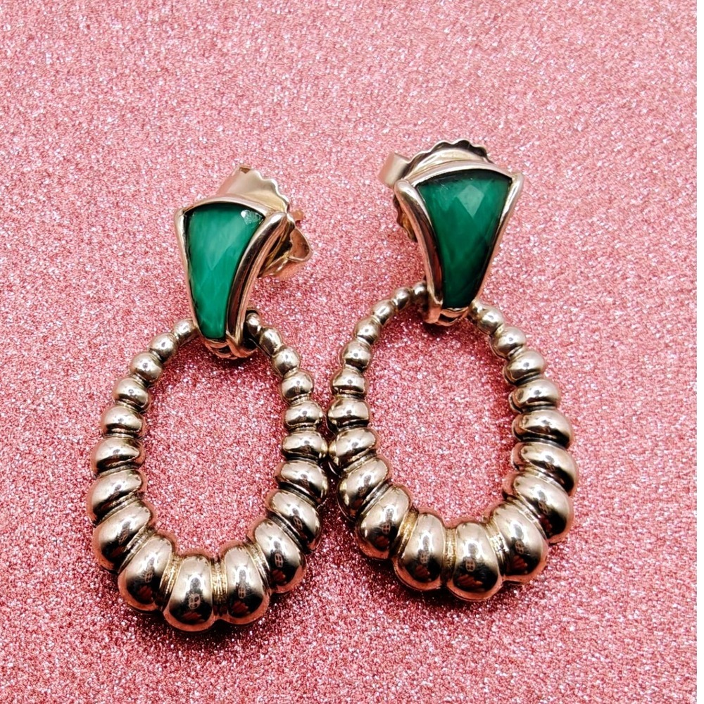 Lagos Sterling Silver Green Malachite Caviar Beaded Drop Earrings 925